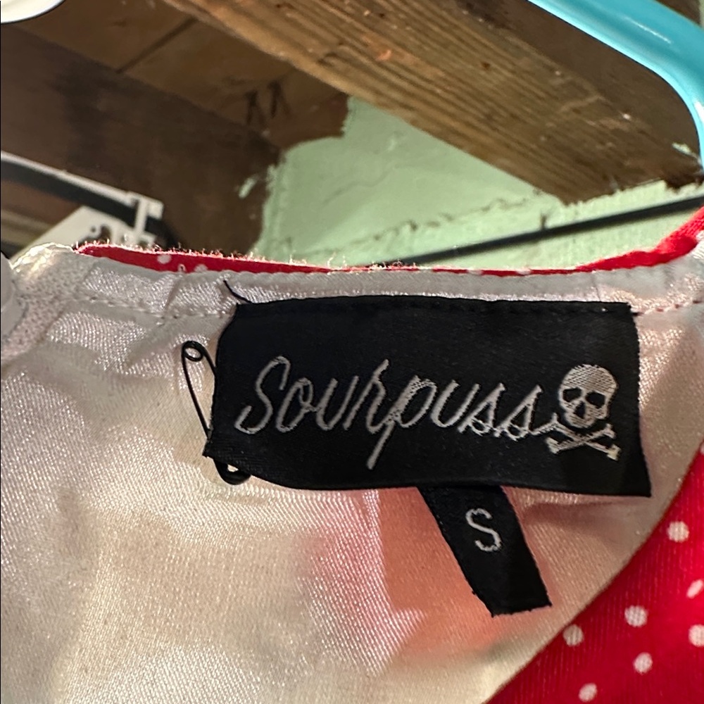 Sourpuss Red and White Bone & Sugar Skull Dog Dress w/ Pockets